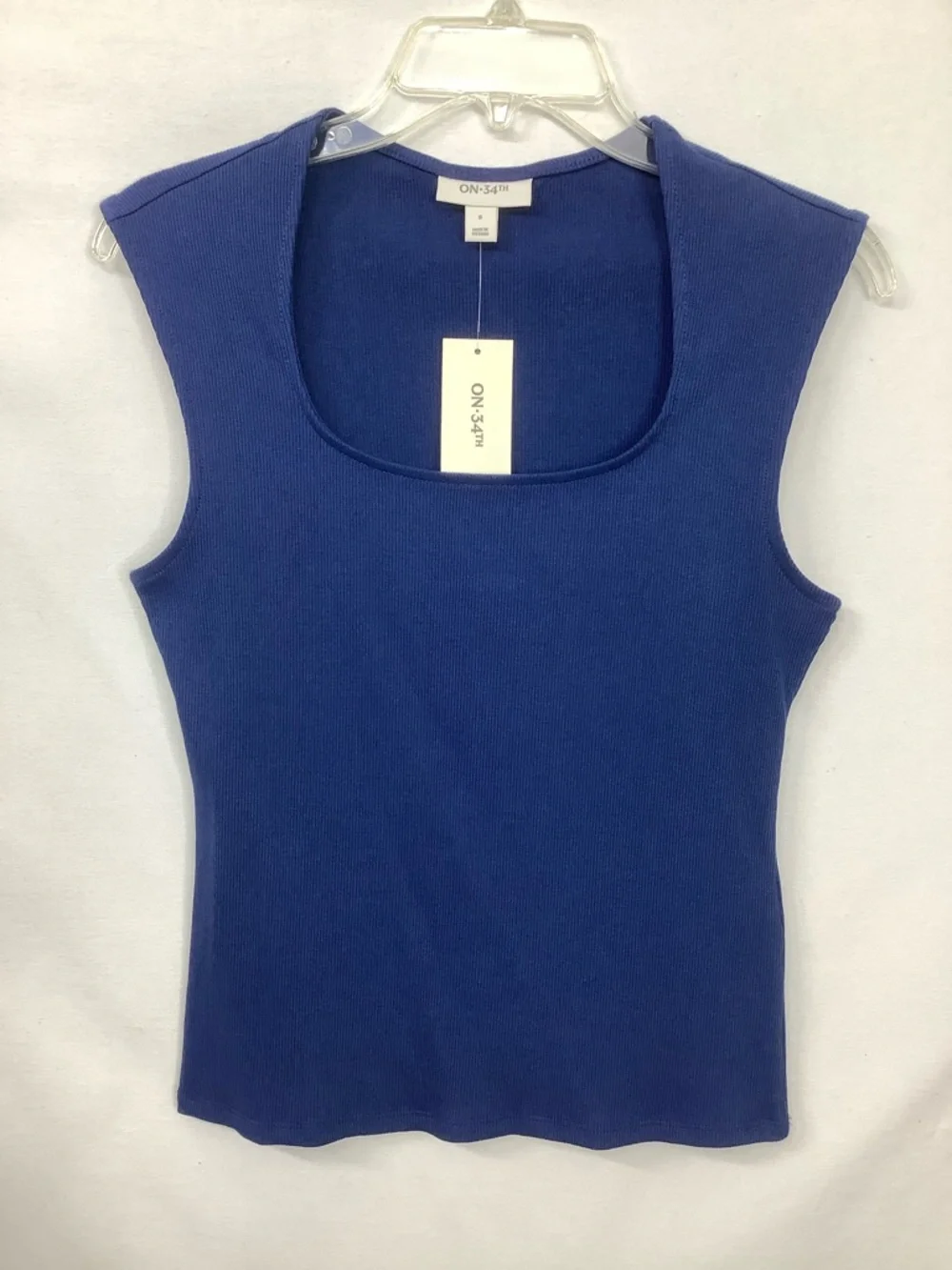 Blue Micro Ribbed Scoop Neck Top - Small - Picture 4 of 13